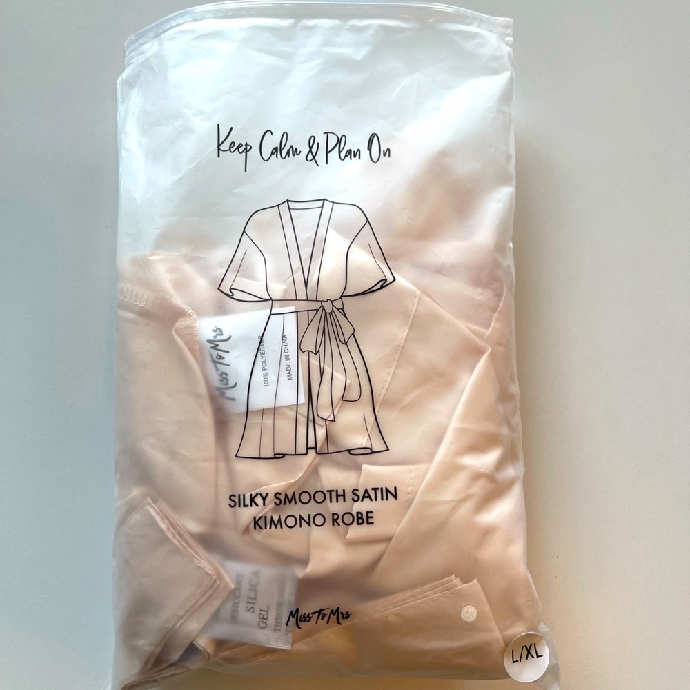 Miss to Mrs Blush/Light Pink Satin Robe with Waist Tie